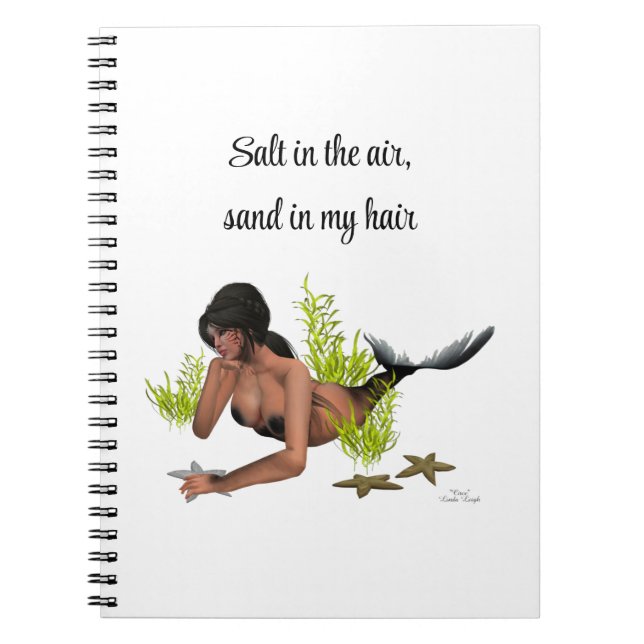 Brunette Mermaid With Starfish Spiral Notebook (Front)