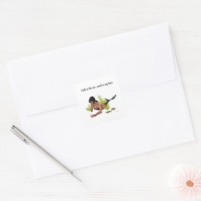 Brunette Mermaid With Starfish Stickers (Envelope)