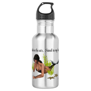 Brunette Mermaid With Starfish Water Bottle