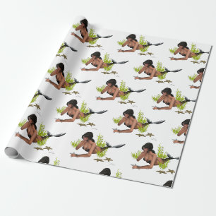 Brunette Mermaid With Starfish Wrapping Paper