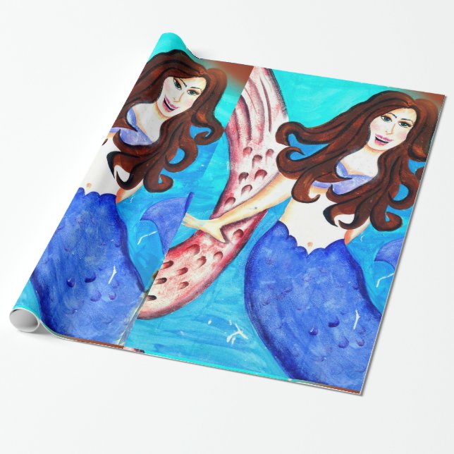 brunette mermaid wrapping paper (Unrolled)