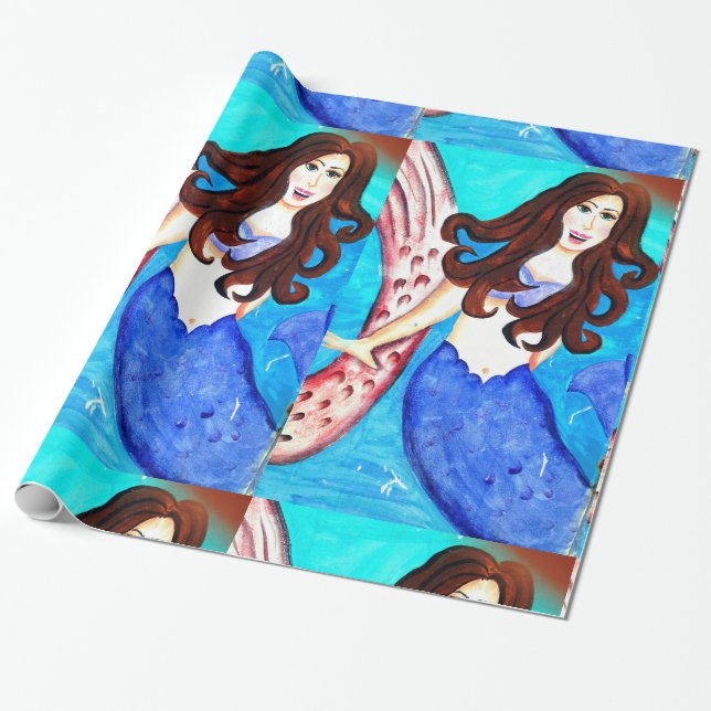 brunette mermaid wrapping paper (Unrolled)