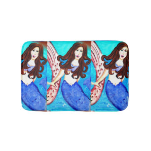brunette mermaids  pattern bath mat
