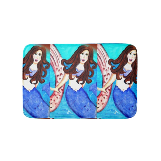 brunette mermaids  pattern bath mat (Front)