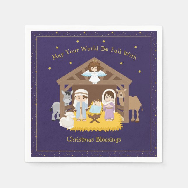 Brunette Nativity Paper Napkin (Front)