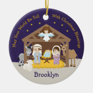 Brunette Nativity Scene Ceramic Tree Decoration