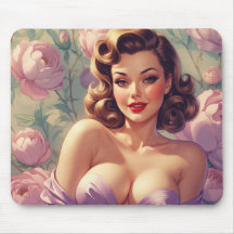 Brunette Pin-Up Pastel Flowers