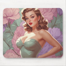 Brunette Pin-Up Pastel Flowers