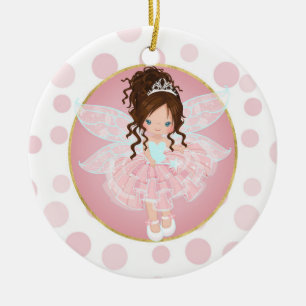 Brunette Pink Fairy Ceramic Tree Decoration