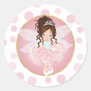 Brunette Pink Fairy Classic Round Sticker
