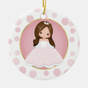 Brunette Pink Princess Ceramic Tree Decoration