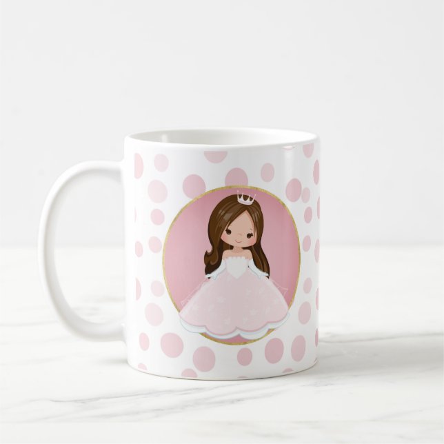 Brunette Pink Princess Coffee Mug (Left)