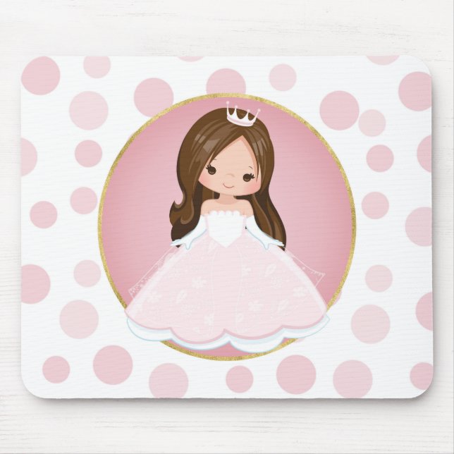 Brunette Pink Princess Mouse Mat (Front)