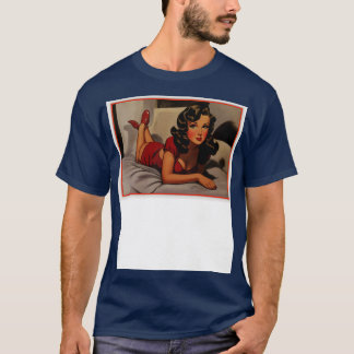 Brunette Pinup Girl in Red T-Shirt