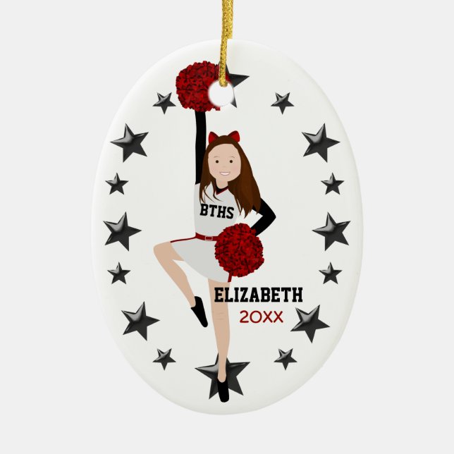 Brunette Pom Squad Red And Black Ceramic Tree Decoration (Front)