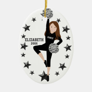 Brunette Pom Squad Silver & Black Ceramic Tree Decoration