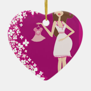 brunette pregnant woman ceramic tree decoration