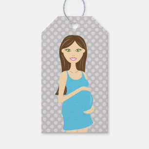 Brunette Pregnant Woman In Blue Dress Gift Tags
