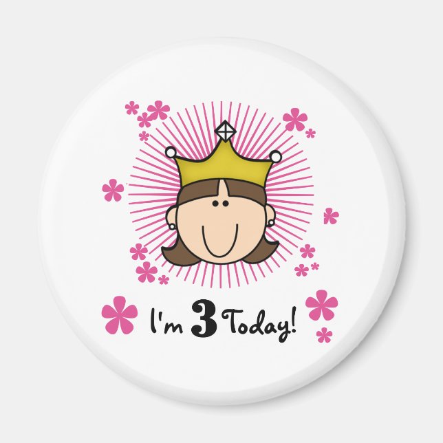 Brunette Princess 3rd Birthday Magnet (Front)