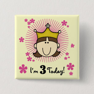 Brunette Princess 3rd Birthday Tshirts and Gifts 15 Cm Square Badge