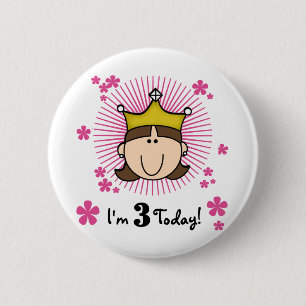 Brunette Princess 3rd Birthday Tshirts and Gifts 6 Cm Round Badge