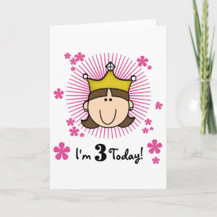 Brunette Princess 3rd Birthday Tshirts and Gifts Card