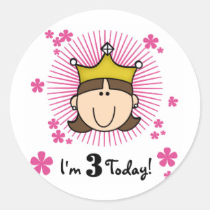 Brunette Princess 3rd Birthday Tshirts and Gifts Classic Round Sticker