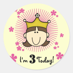 Brunette Princess 3rd Birthday Tshirts and Gifts Classic Round Sticker