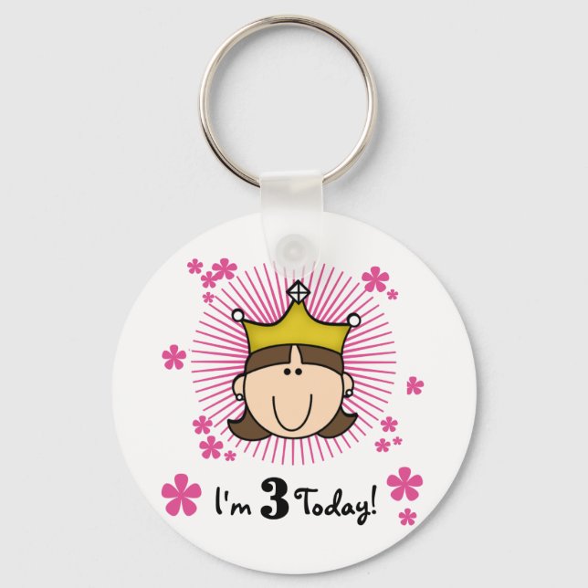 Brunette Princess 3rd Birthday Tshirts and Gifts Key Ring (Front)