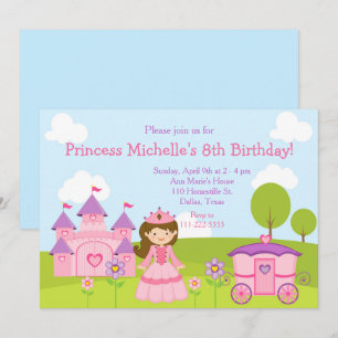 Brunette Princess and Castle and Birthday Party Invitation