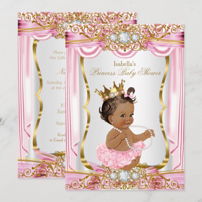 Brunette Princess Baby Shower Pink Silk dark Invitation (Front/Back)