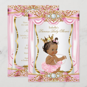 Brunette Princess Baby Shower Pink Silk dark Invitation