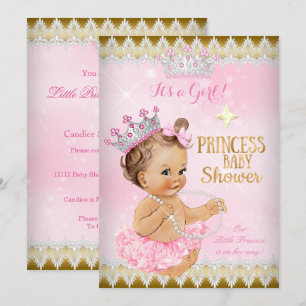 Brunette Princess Baby Shower Pink Tutu Gold Invitation