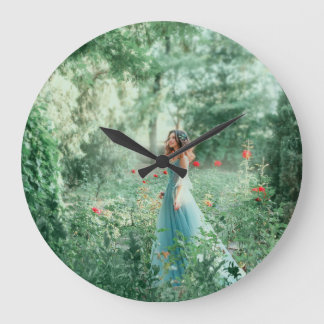 Brunette Princess: Fairy Forest Watercolor Large Clock