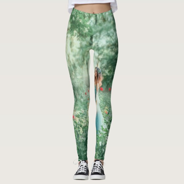 Brunette Princess: Fairy Forest Watercolor Leggings (Front)