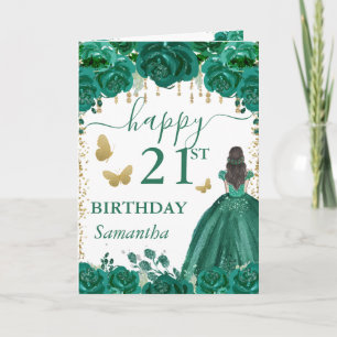 Brunette Princess Green Dress Birthday Card