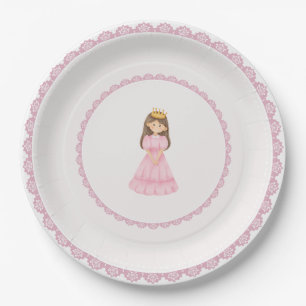 Brunette Princess Pink Lace Enchanting  Paper Plate