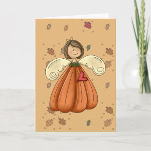brunette pumpkin angel holiday card