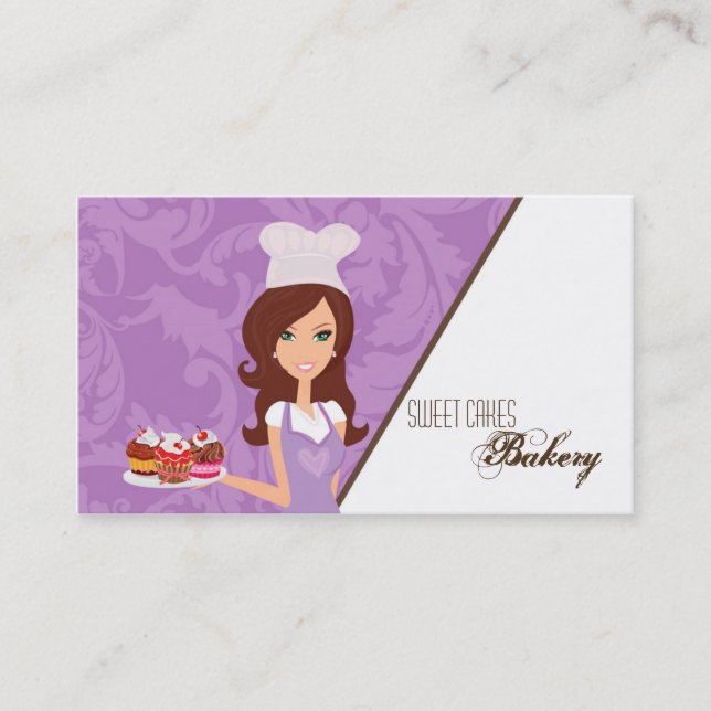 Brunette Purple Brow Baker Cup Cakes Business Card (Front)