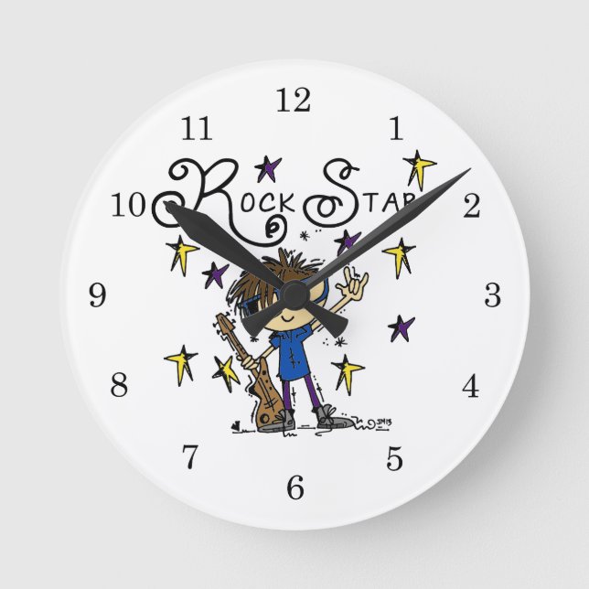 Brunette Rock Star Round Clock (Front)