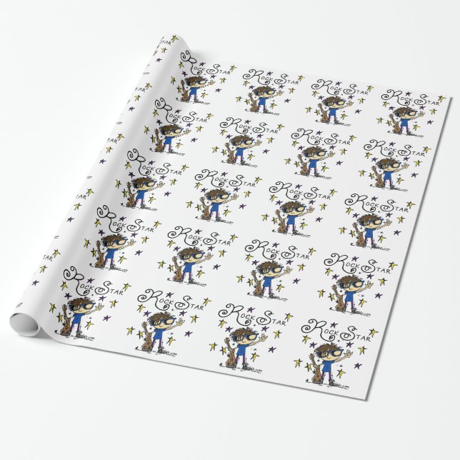 Brunette Rock Star Wrapping Paper (Unrolled)