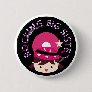 Brunette Rocking Big Sister 6 Cm Round Badge
