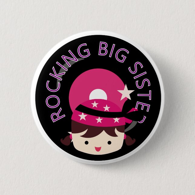 Brunette Rocking Big Sister 6 Cm Round Badge (Front)