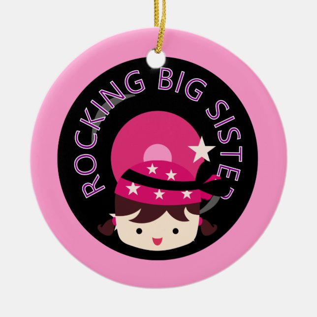 Brunette Rocking Big Sister Ceramic Tree Decoration (Front)