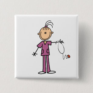 Brunette Stick Figure Nurse 15 Cm Square Badge