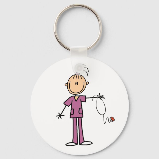 Brunette Stick Figure Nurse Key Ring (Front)
