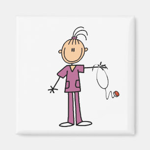 Brunette Stick Figure Nurse Magnet
