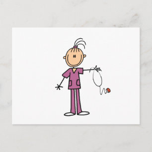 Brunette Stick Figure Nurse Postcard