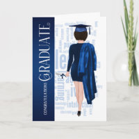 Brunette Woman Blue Cap and Gown Graduate