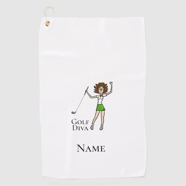 Brunette Woman Golf Diva Golf Towel (Front)